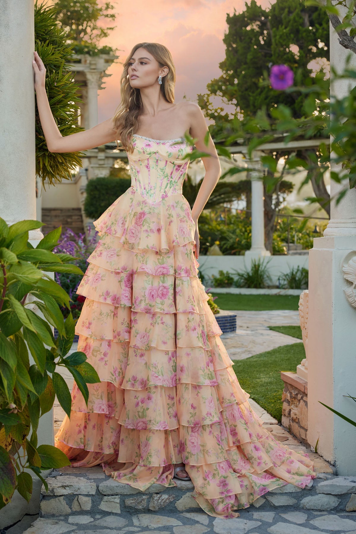 corset bodice prom dresses Juliet JT2739S Strapless Sleeveless Dress 2026 Pastel Yellow Floral / 4 Blue Sizes A-Line Off Shoulder Satin UK | AU Size:20/22 atf-sm-3.7.25