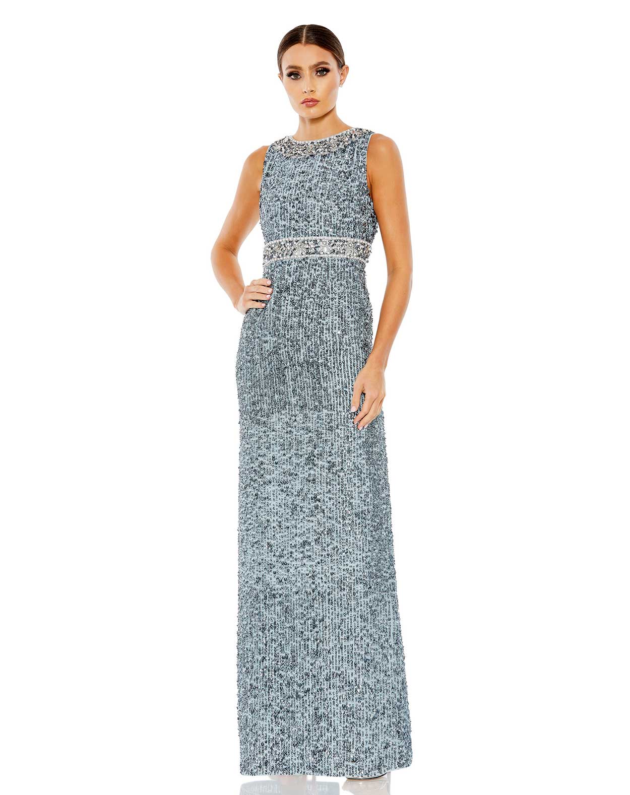 Mac Duggal - Blue Sleeveless Sequin Column Gown - Slate Blue / US 10 Mac Duggal - Blue Sleeveless Sequin Column Gown - Slate Blue / US 10