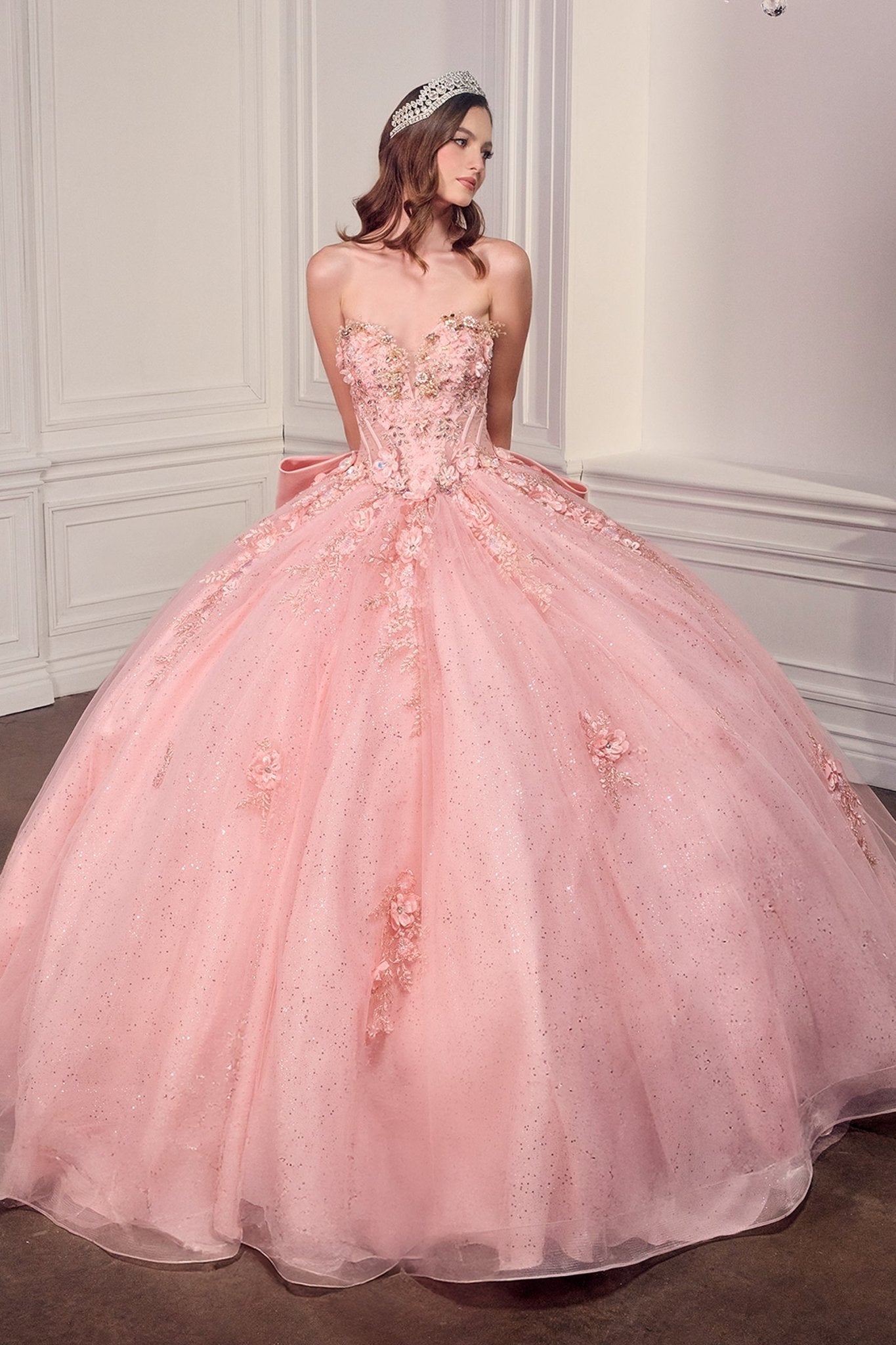 pink glitter quinceanera dresses Ladivine 15726 Floral Dress size:10