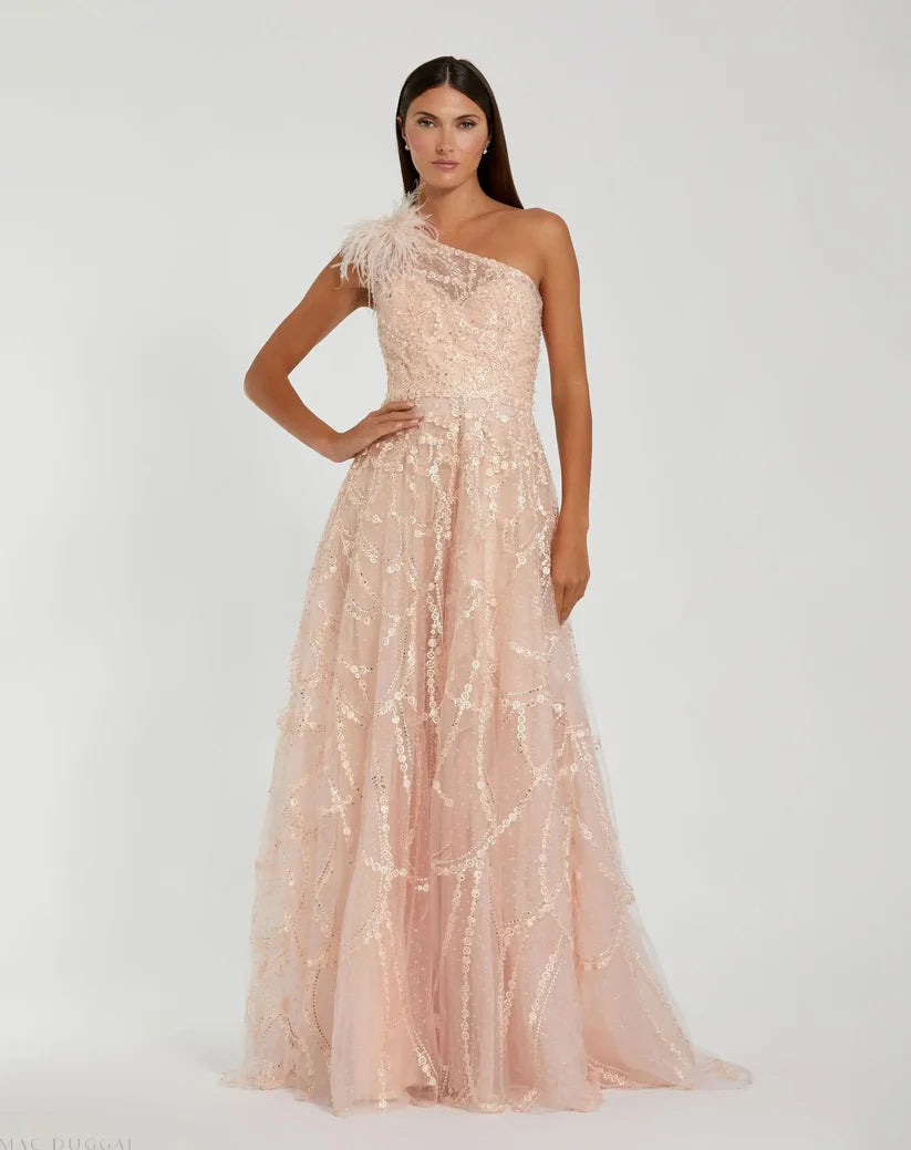 evening dresses mac duggal Mac Duggal Women's Sequined High Neck Flutter Sleeve A Line Gown - Pink - Size 8 main image 1