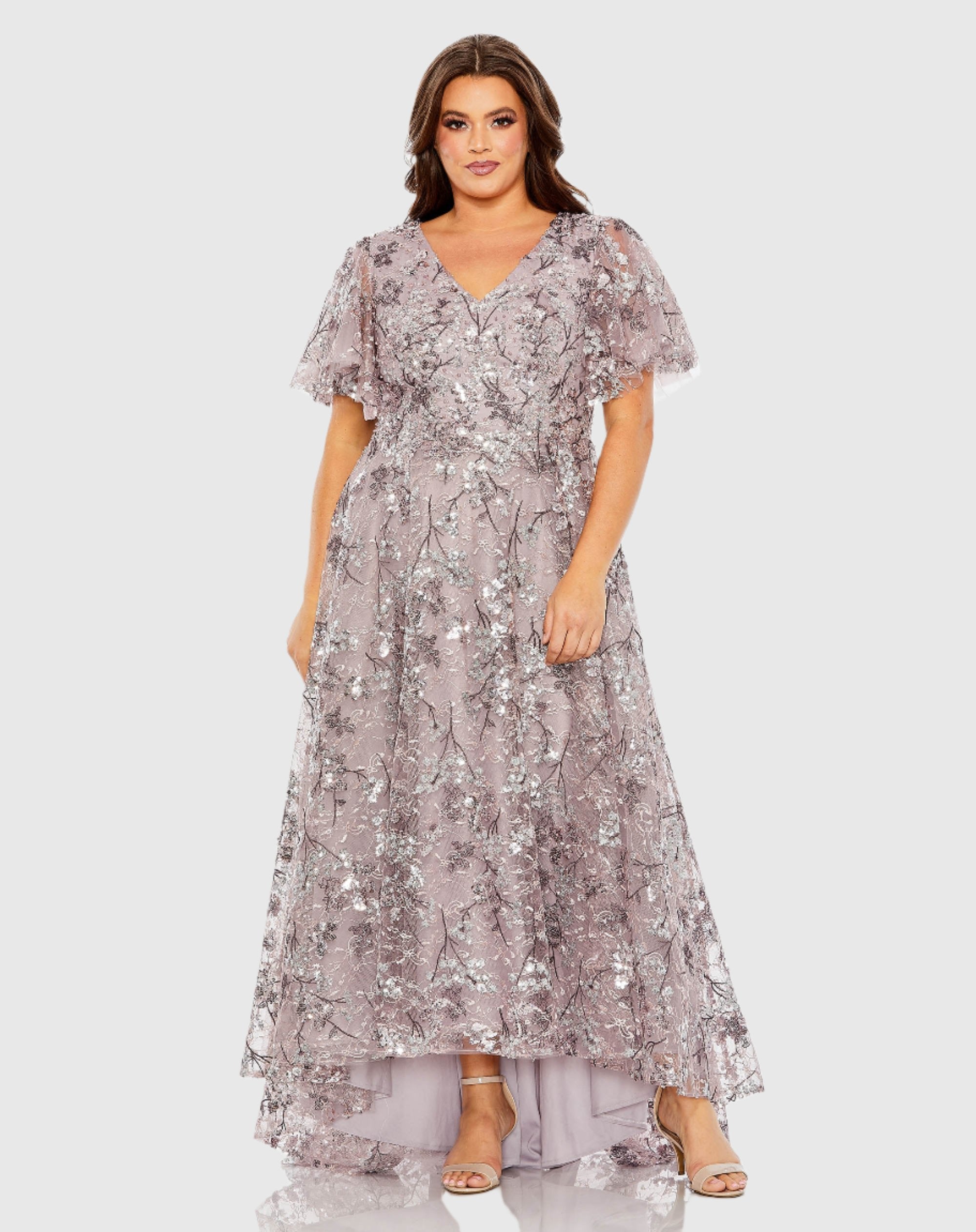 a line embellished dress ANDREA & LEO A1367 Sequin Embellished Long Sleeve A-Line Dress main image 0