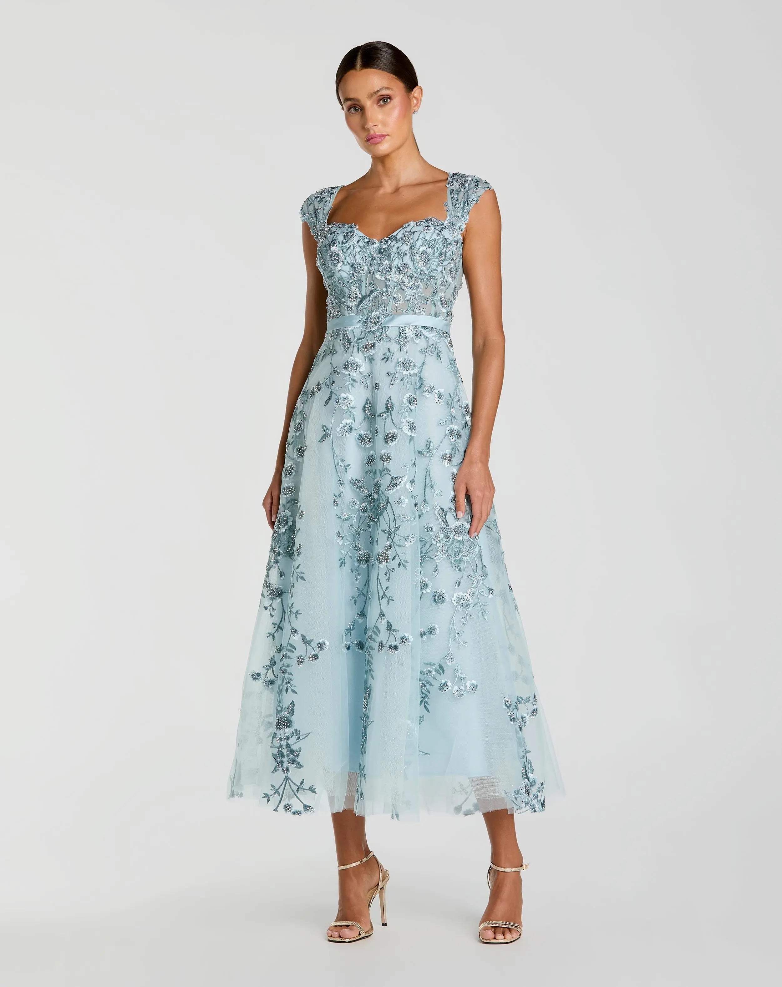 mac duggal floral-embroidered midi dress Mac Duggal Sleeveless Hand Beaded Scoop Neck Midi Dress