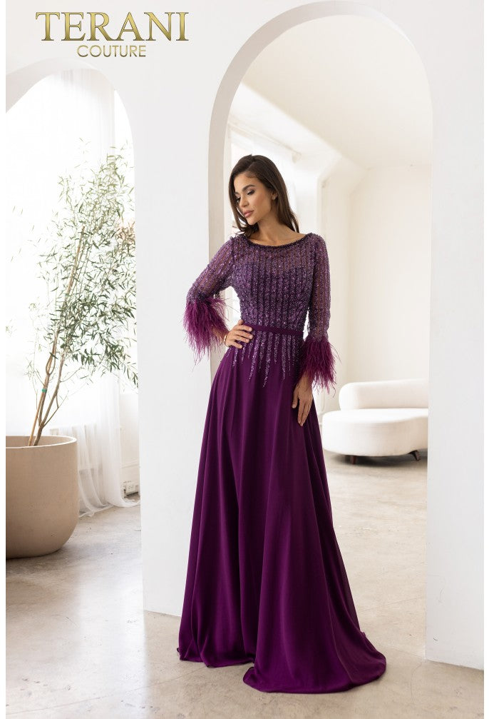 Terani Couture 241M2738 Long Evening Formal Mother of the Bride Dress - Eggplant / 4 Terani Couture 241M2738 Long Evening Formal Mother of the Bride Dress - Eggplant / 4