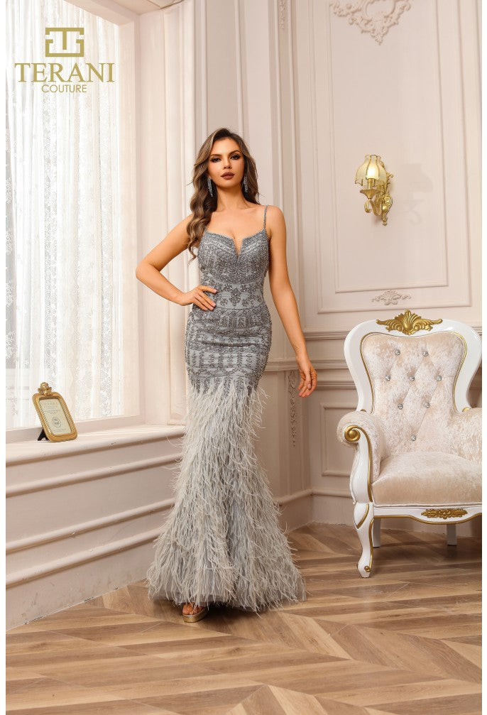 slim fit dress slacks Gray Feather Short Party Dress, Lovely Handmade Beading Pearl Sequins