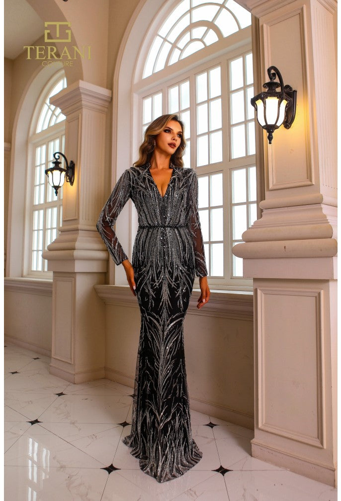 TERANI 251GL4311 DRESS 20 / BLACK-SILVER