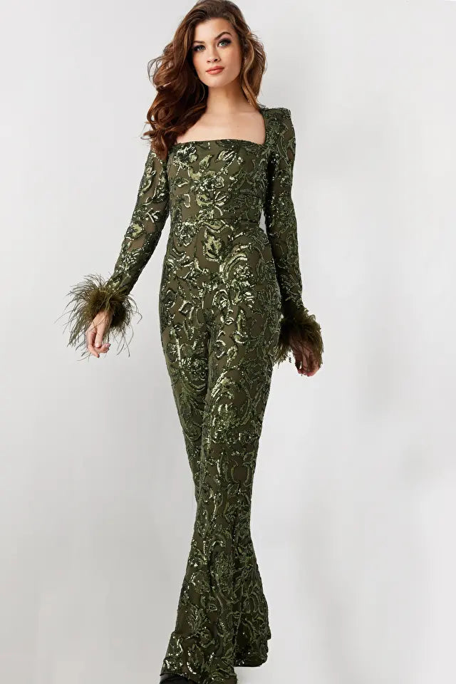 green emerald velvet dress Jovani Prom Dress 43388 Olive/Navy / 00 main image 1