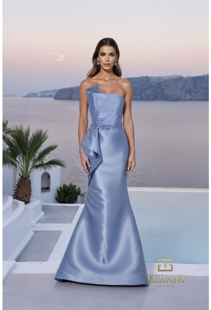 Terani Couture 261M6462 Asymmetric One-Shoulder Sleeveless Sculpted Bodice Mother of the Bride Dress MINK / 12