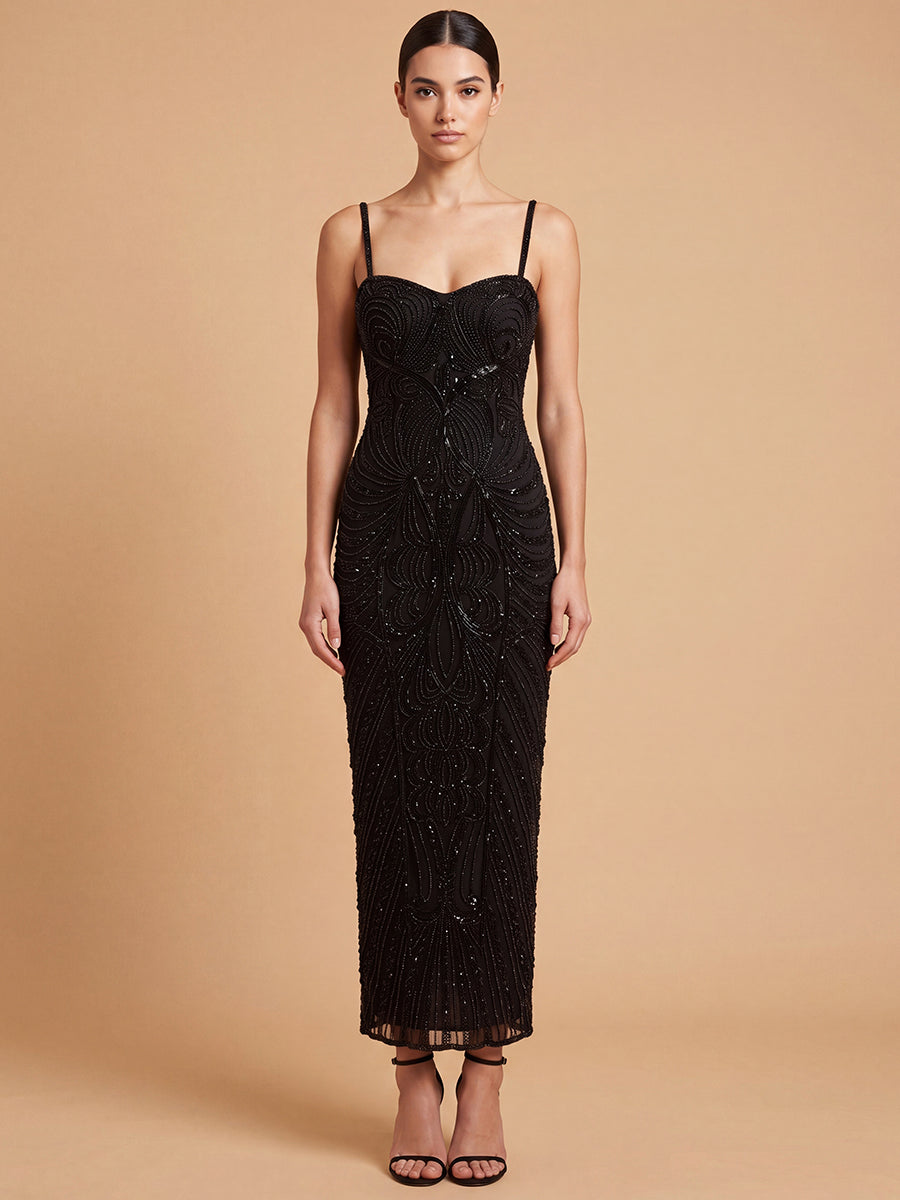 lara midi dress 28831 Beaded with Spaghetti Straps size_4X Subtle sheen in the Noa Smocked Minidress In Color:DRKBLU