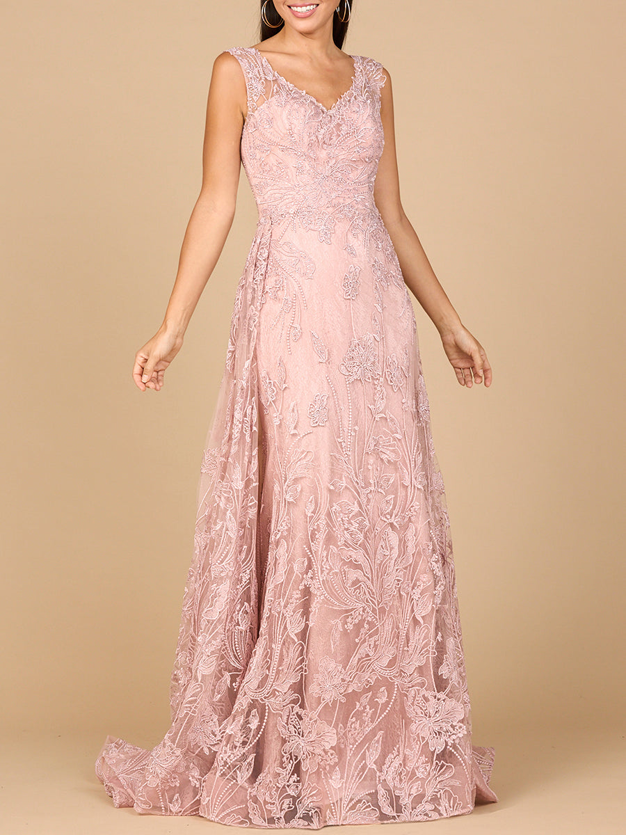 lara lace dress Lara 28906 Illusion Neckline Long Bell Sleeve Beaded Lace Dress Dusty Purple / 4