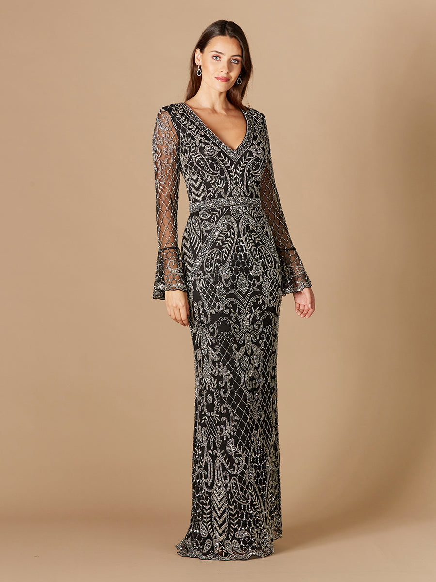 knee length dresses for ladies Lara 29358 V-Neck Long Sleeve Sheath Mother of the Bride Dress