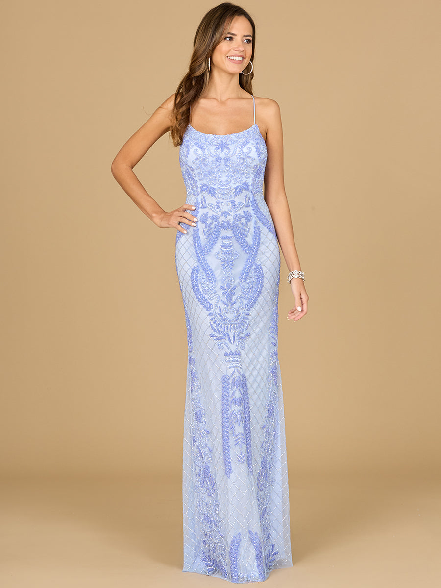 Lara 29577 - Scoop Neck, Lace Up Open Back Dress Periwinkle / 6 Lara 29577 - Scoop Neck, Lace Up Open Back Dress Periwinkle / 6