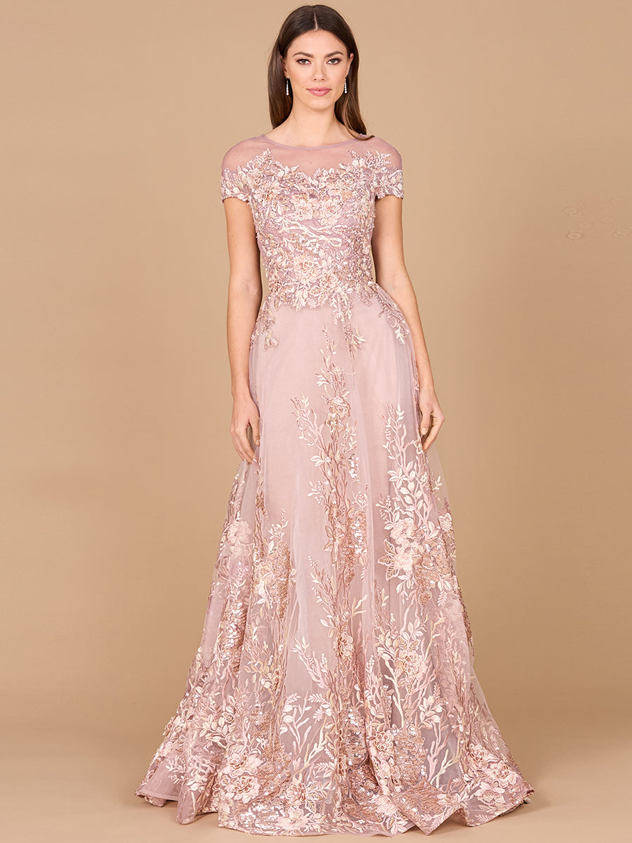Lara 29619 Illusion Cap Sleeve Bodice Evening Dress