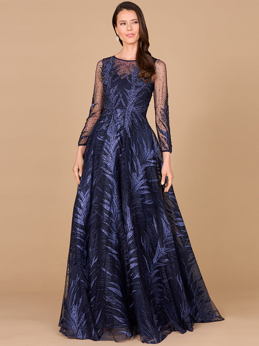 Lara 29761 Illusion High Neck Long Sleeve Ballgown Mother of the Bride Dress  | FOSTANI