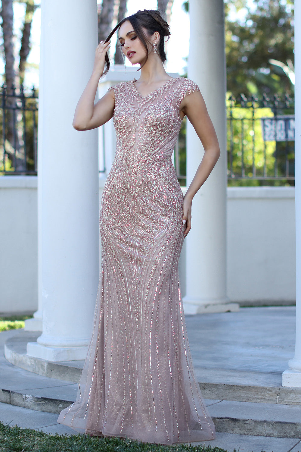 champagne beaded mermaid dress Fernanda Champagne Mermaid Spaghetti Straps Satin Prom Dress with Lace up Back Champagne / 4 main image 1