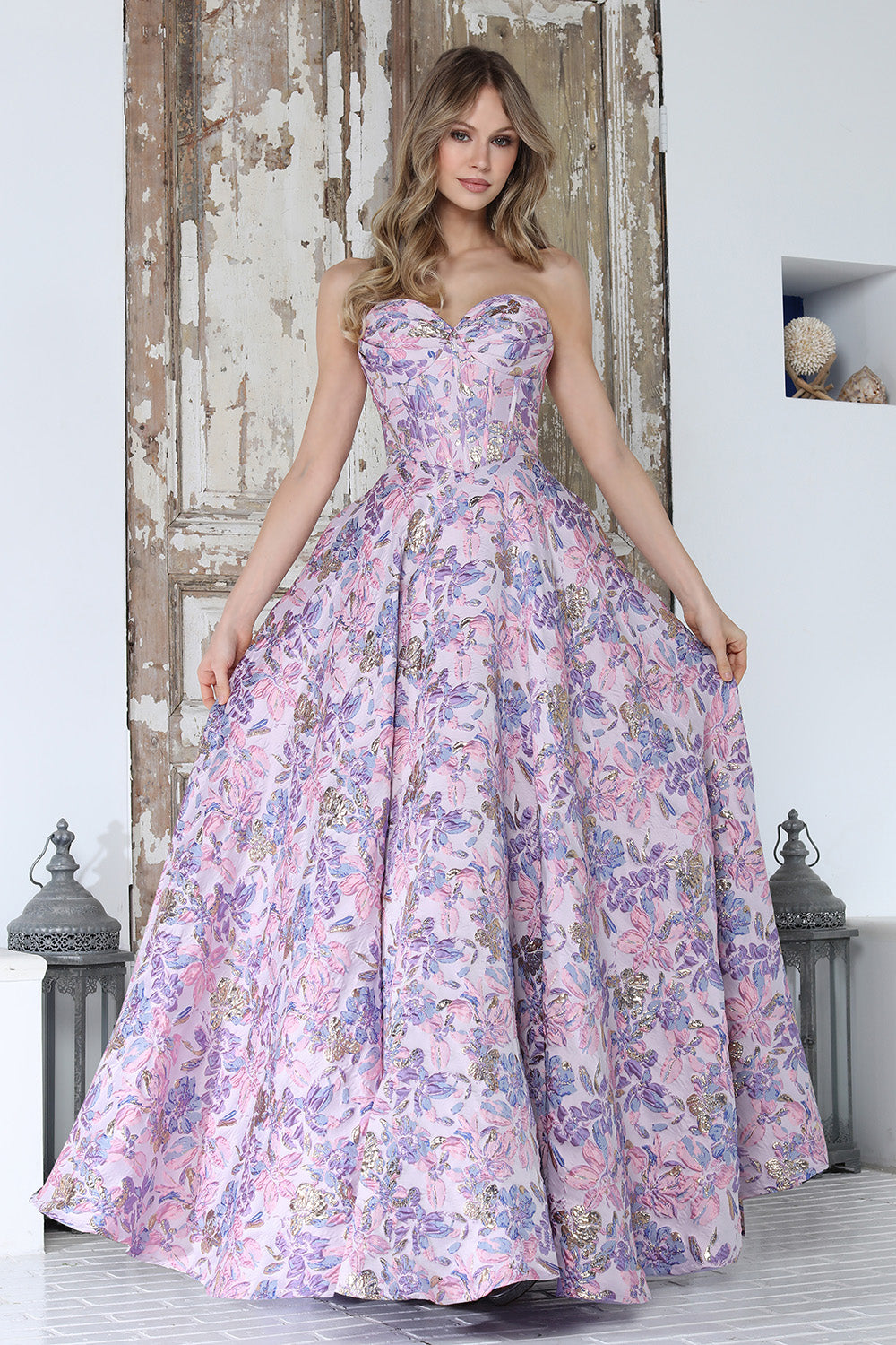 Adora 3385 Floral Strapless Corset Prom 2026 Dress LILAC MULTI / 4