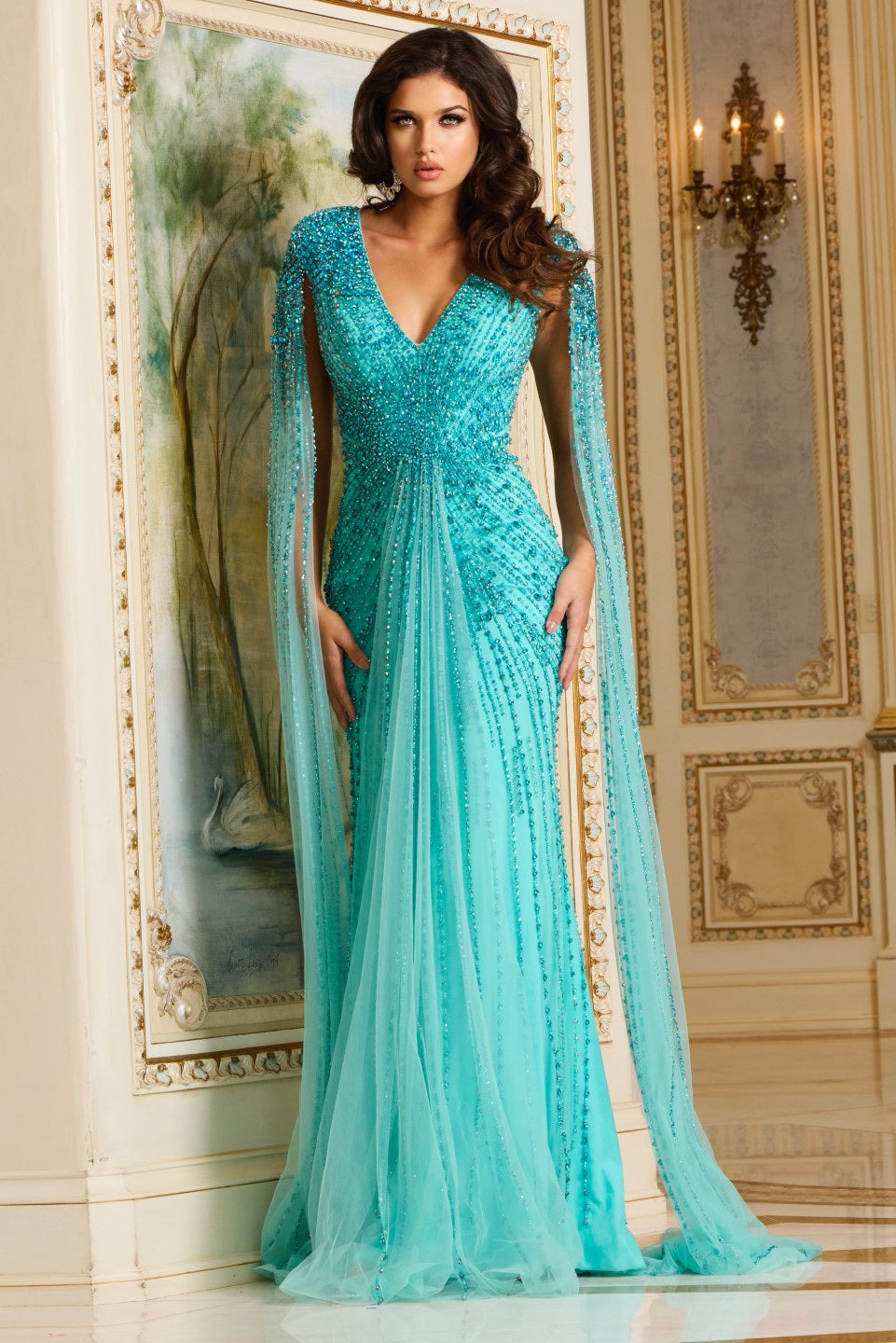 Jovani 38964 Beaded V-Neck Pageant Dress