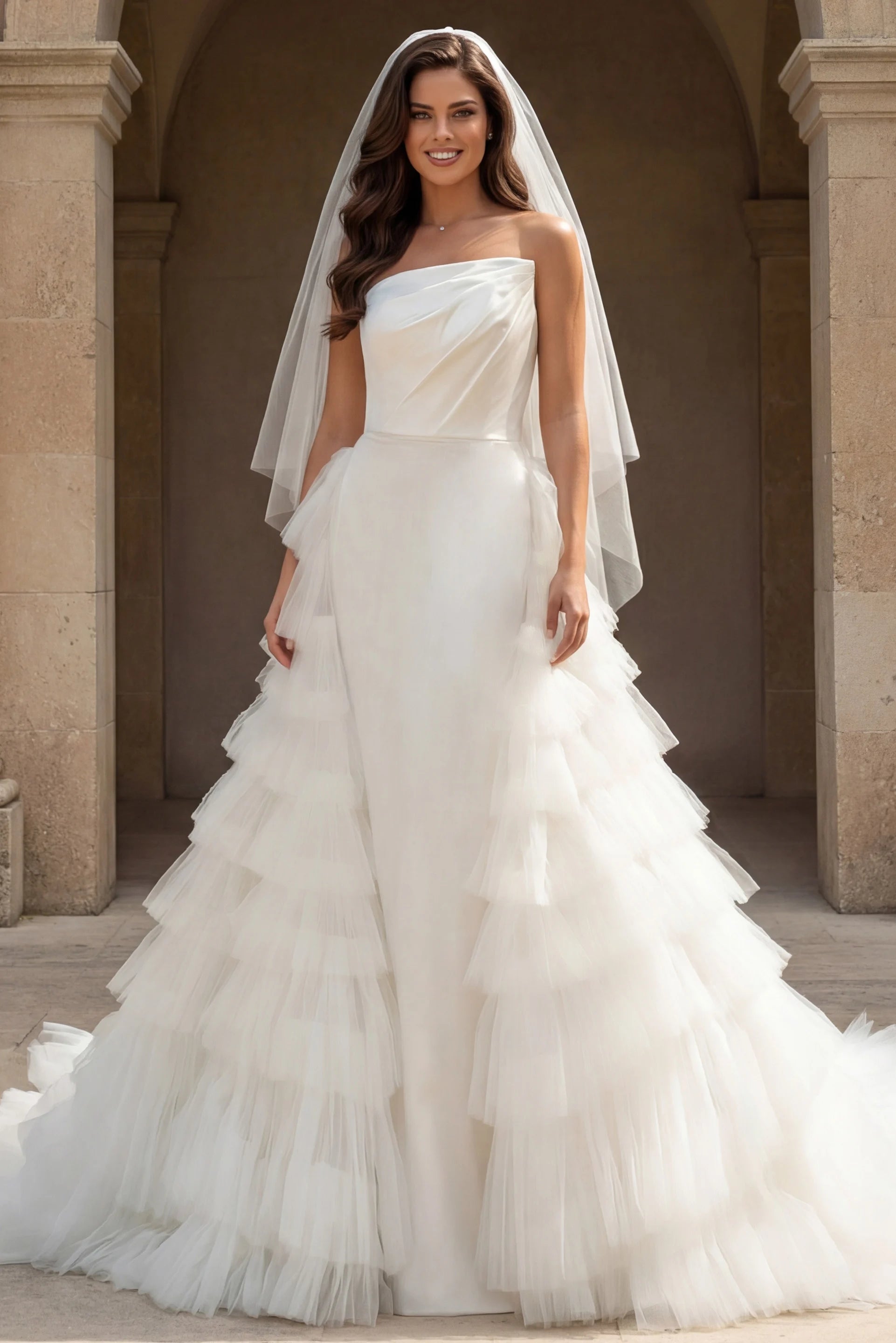 Jovani JB42769 Strapless Asymmetrical Draped Fit-and-Flare Bridal Dress OFF-WHITE / 10