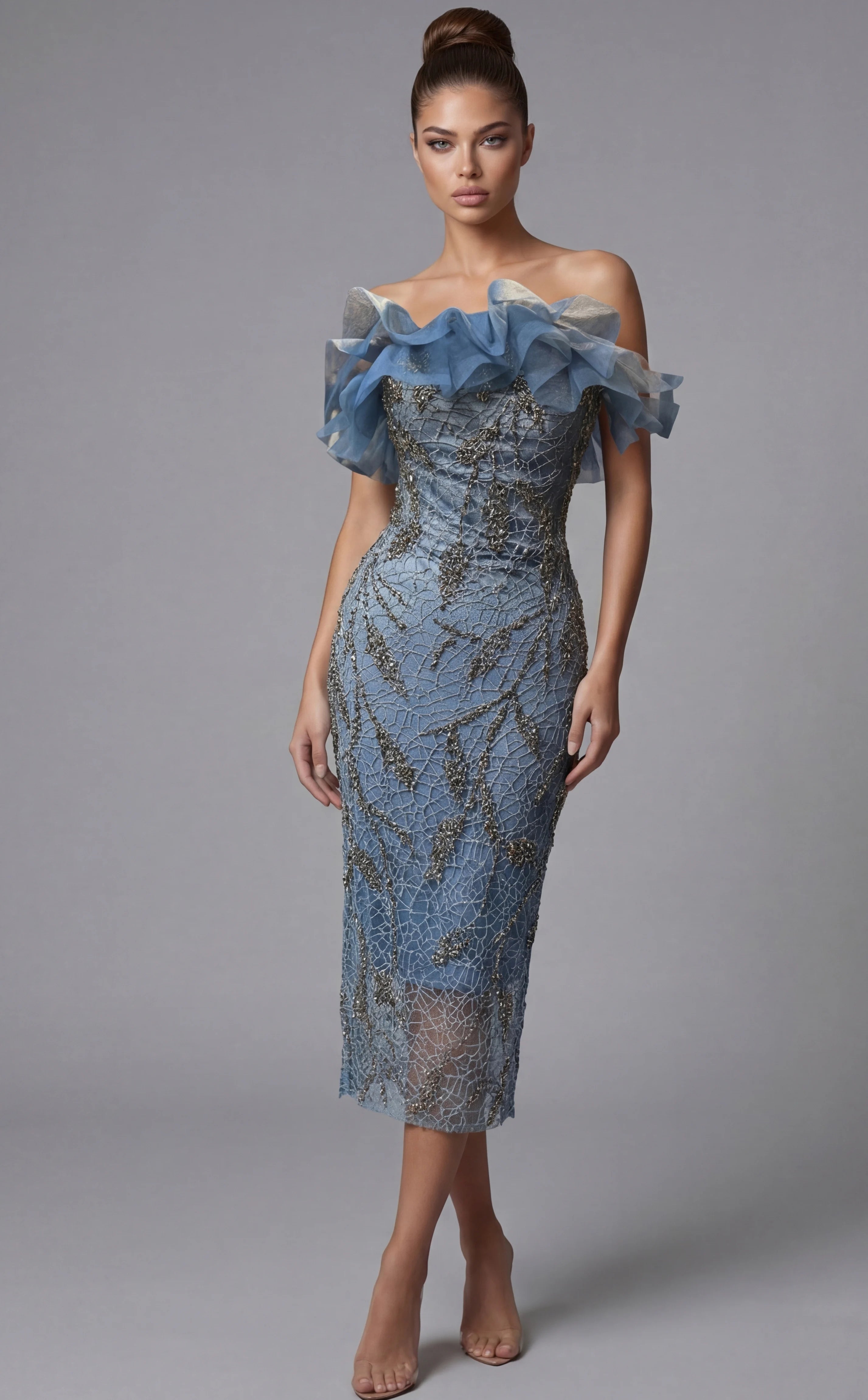 Jovani 44016 Off Shoulder Ruffled Cocktail Dress BLUE / 4