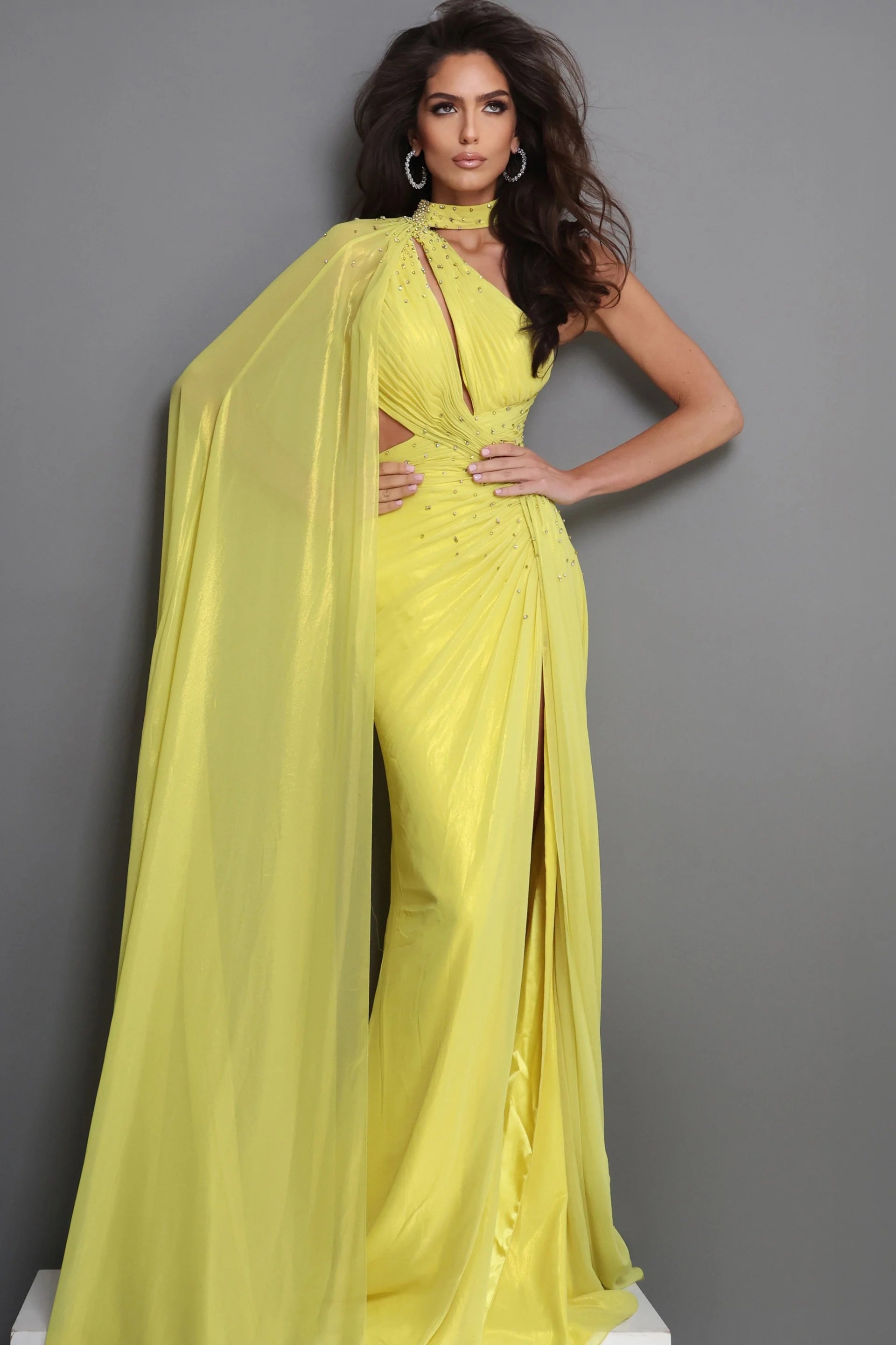 yellow pageant dresses Jovani 48058 Asymmetric Choker Cutout Dress, RED / 6 #RESTOCKS Color:NEONORANGE Experience the ultimate in Cut-Out Dresses | Mini,