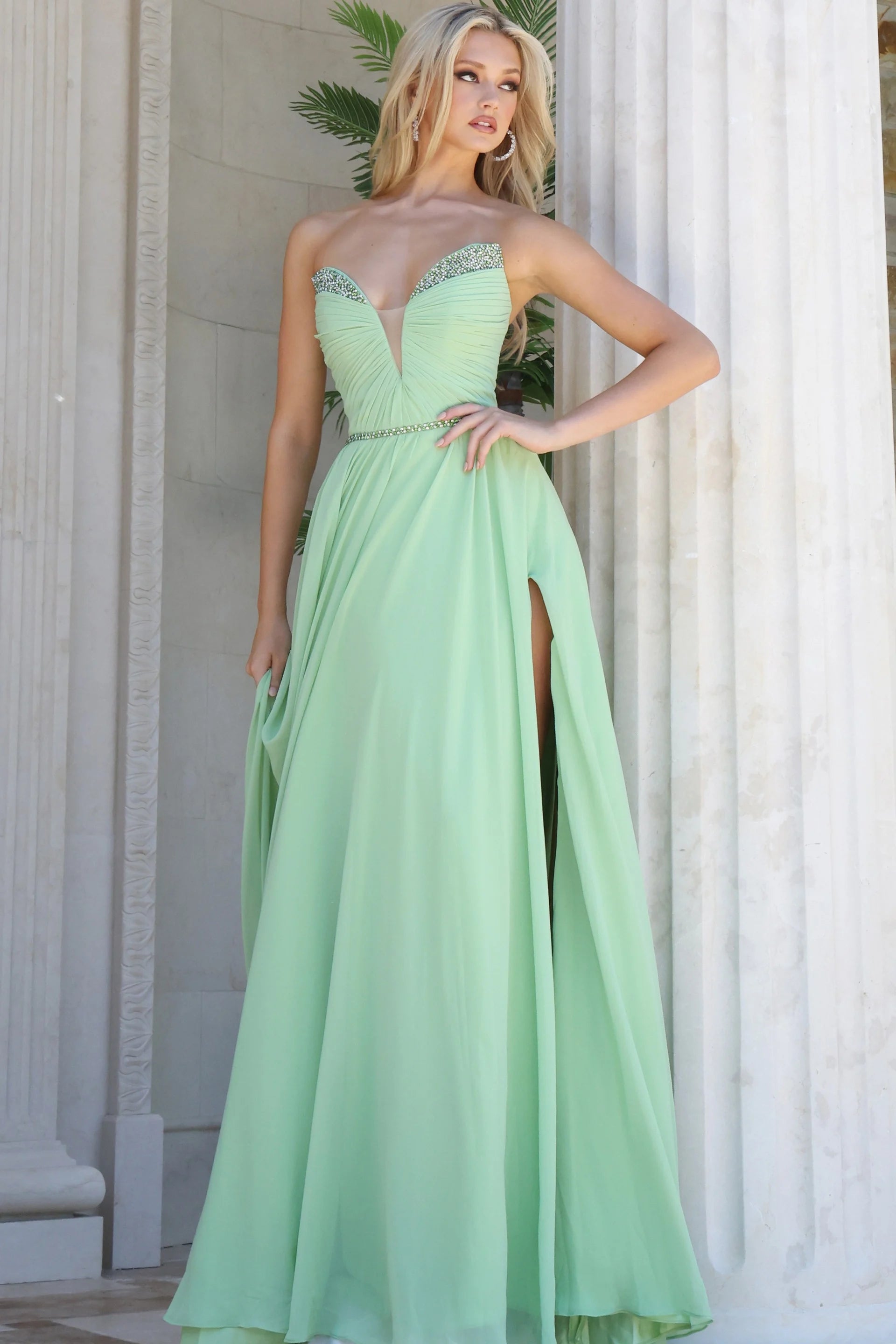 Jovani 49536 Strapless Coral Chiffon A-Line Gown