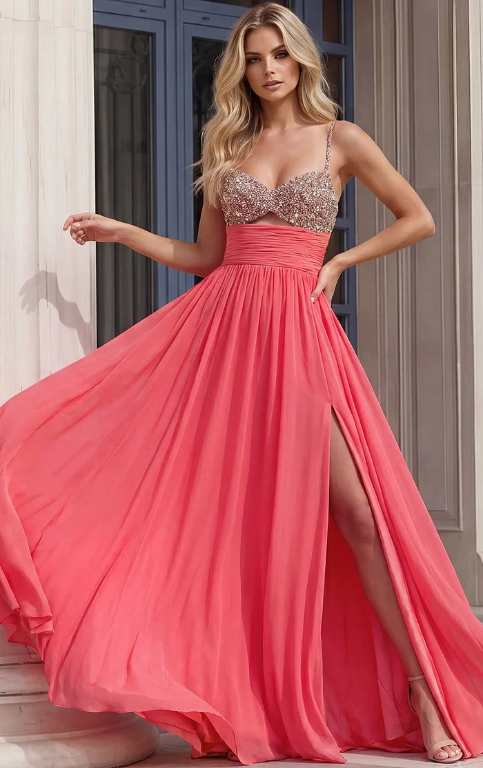 Jovani 49546 Chiffon Gown with Beaded Bodice and High Slit Black / 4