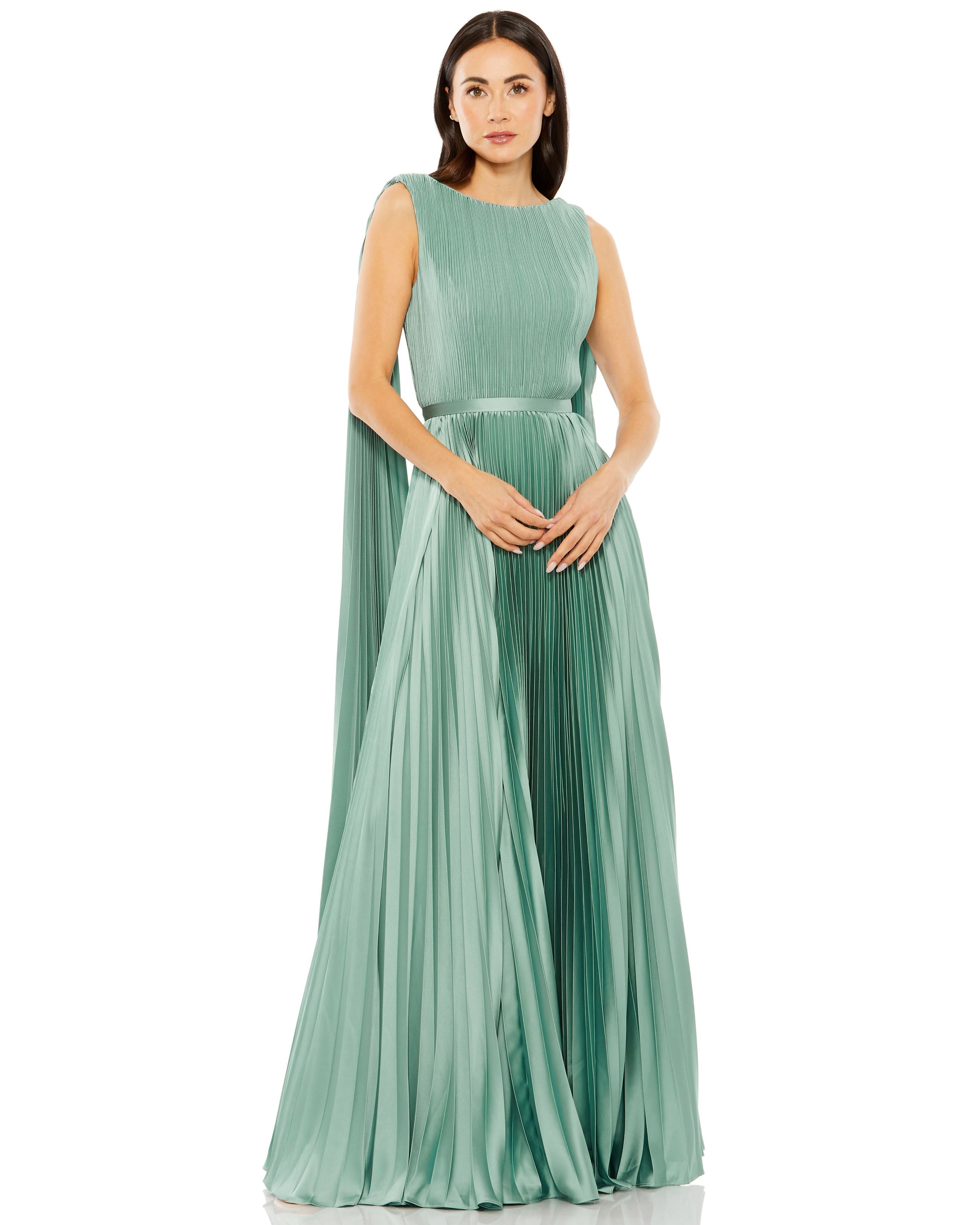 Mac Duggal Sleeveless Pleated Gown - Sage Mac Duggal Sleeveless Pleated Gown - Sage