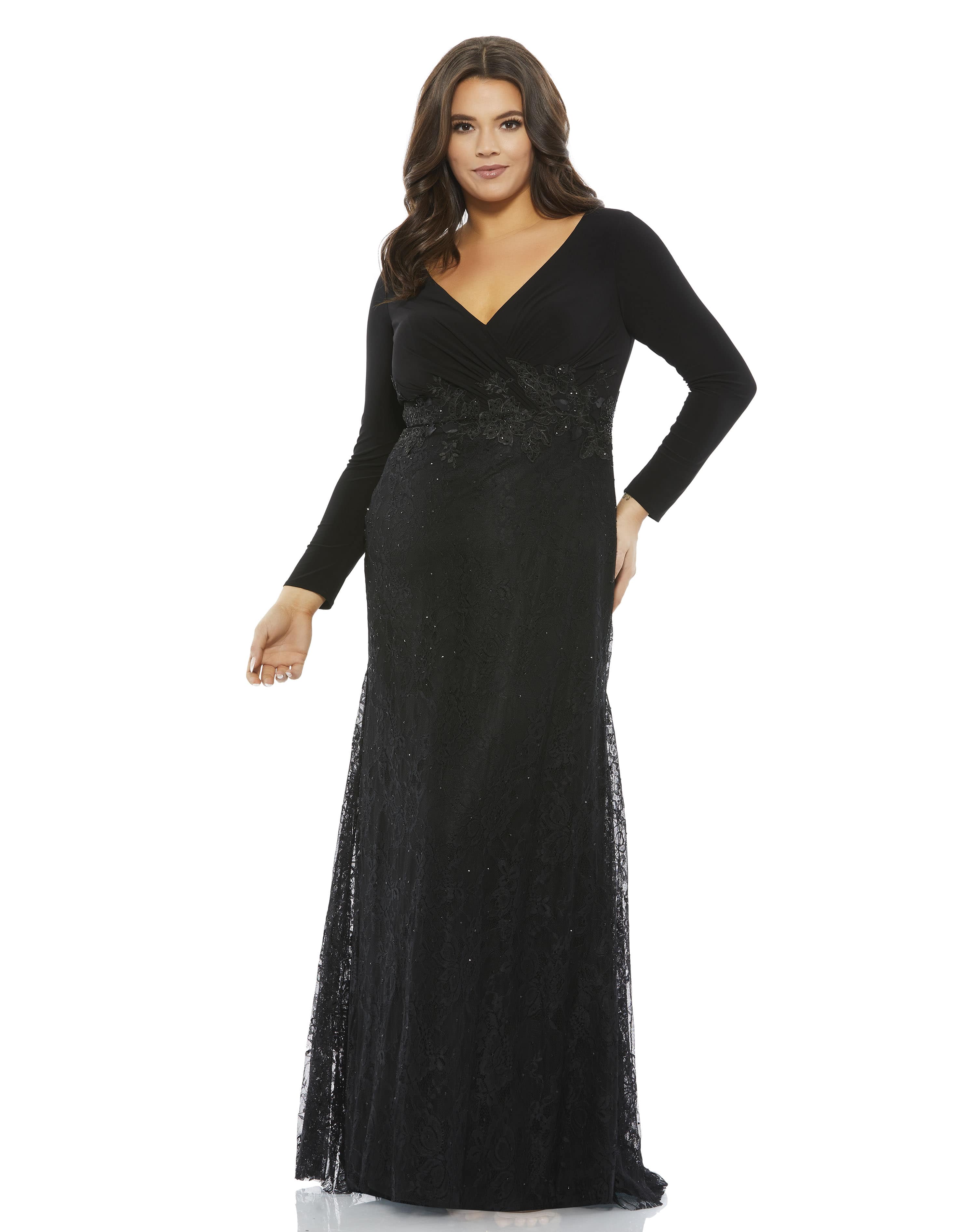 Mac Duggal Embellished Lace Long Sleeve Mermaid Gown - Black - 24W Mac Duggal 67896 Dress – FOSTANI