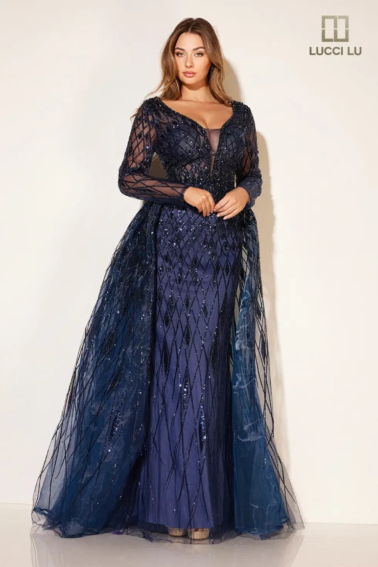 Lucci Lu C8095 Long Formal Dress Navy / 14