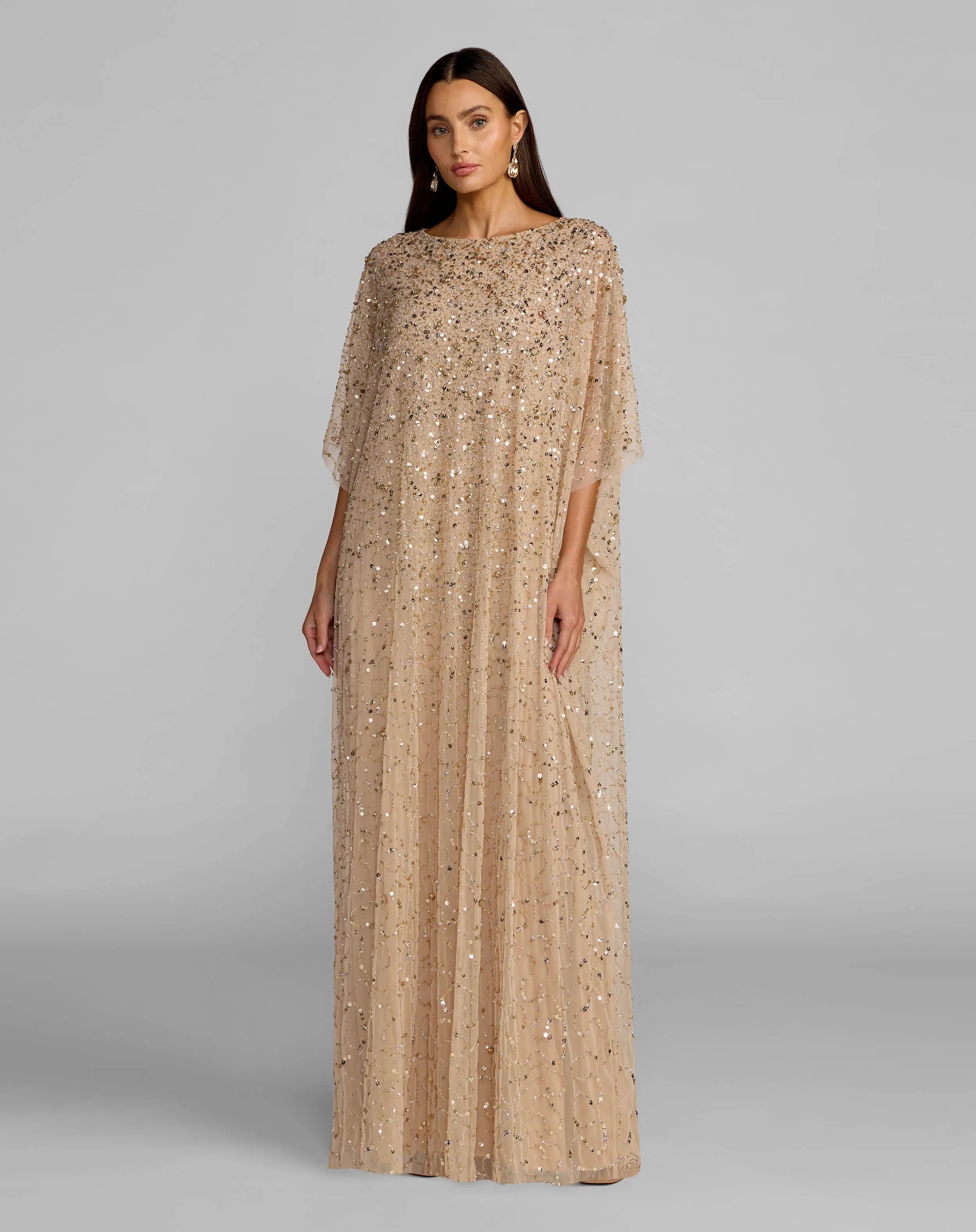 sequin kaftan dress Mac Duggal Women's One Shoulder Ombre Sequin Kaftan Dress