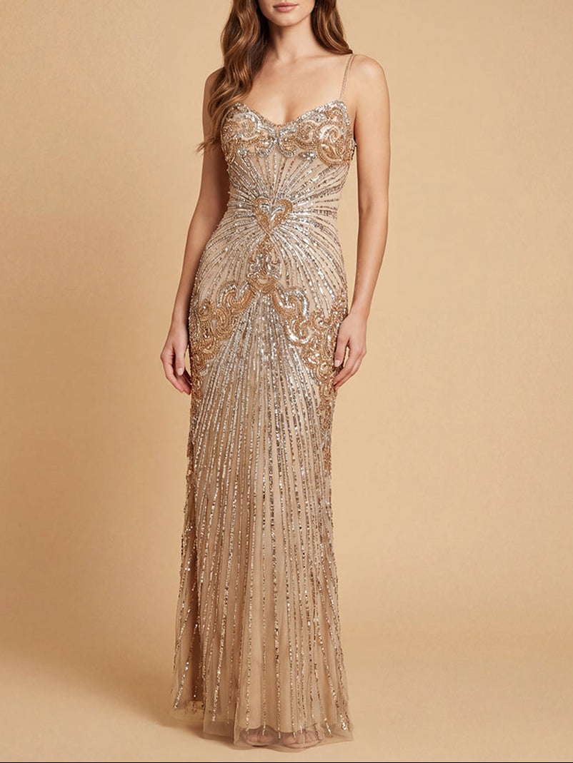 Detachable Straps Beaded Gown
