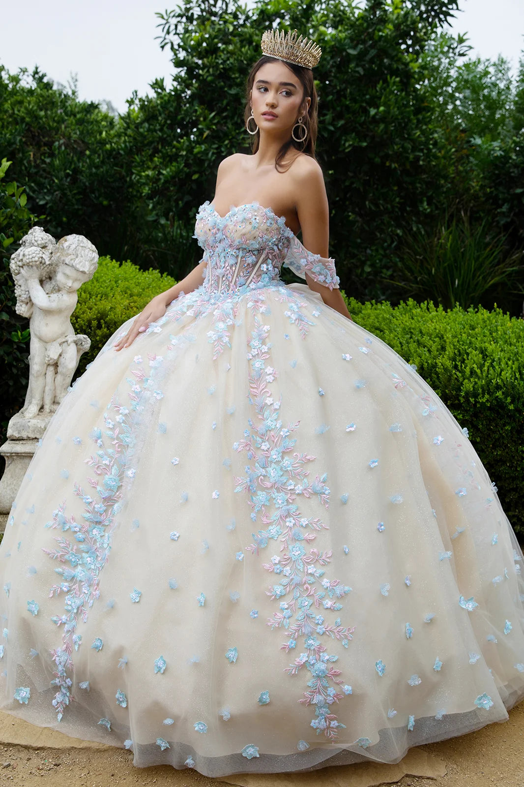 champagne quince dress with flowers Champagne Quinceanera Dress Champagne Sweet 16 Dress Champagne Charro Quinceanera Dresses Ball Gown Sweetheart