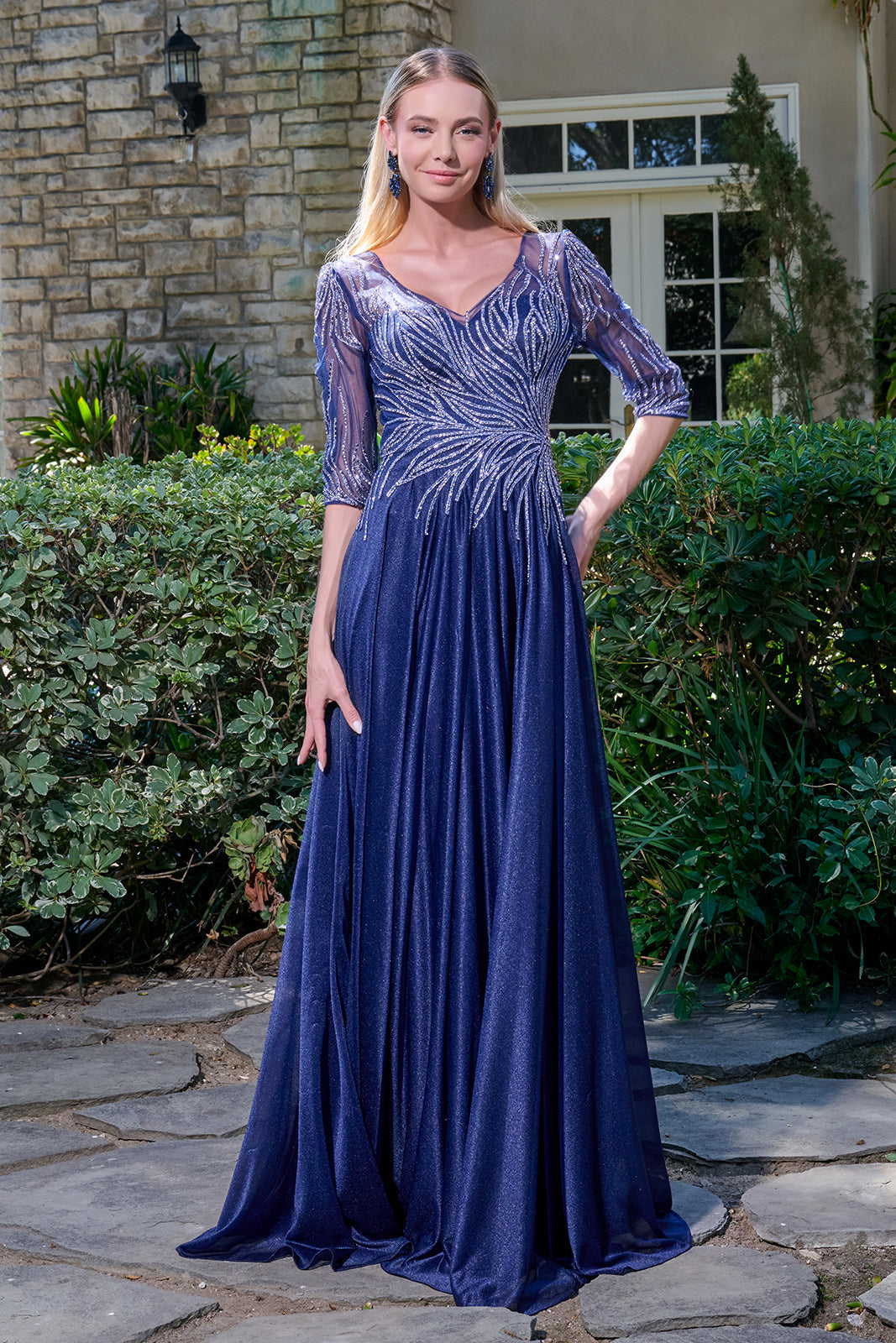 L.G.B. Le Grand Bleu raw hem grunge ドレス GLS Collective GL3739 Bejeweled 1/2 Sleeve Mother of the Bride