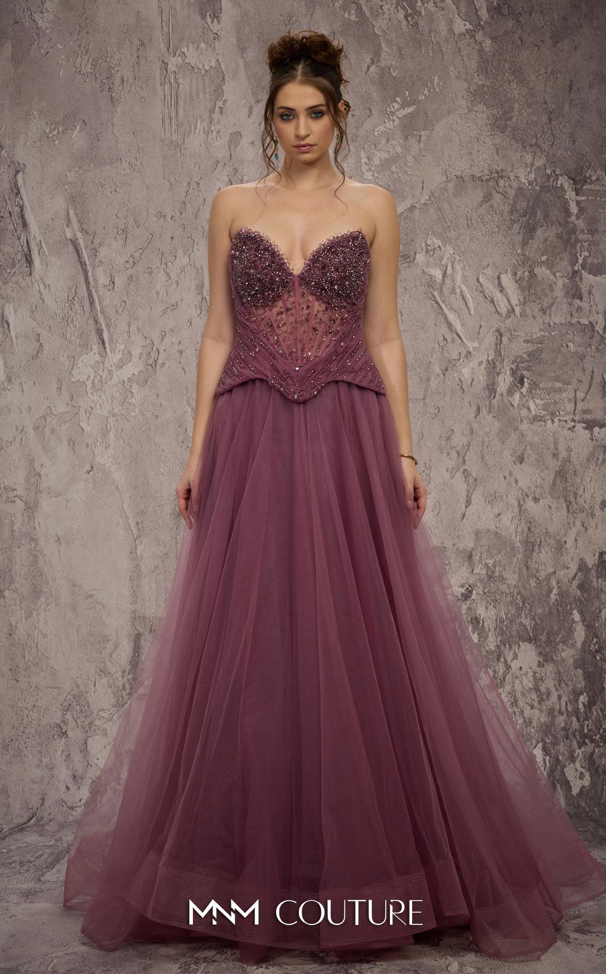 MNM Couture Style J03608: A-Line Organza Gown with Beaded Corset GOLD / 28