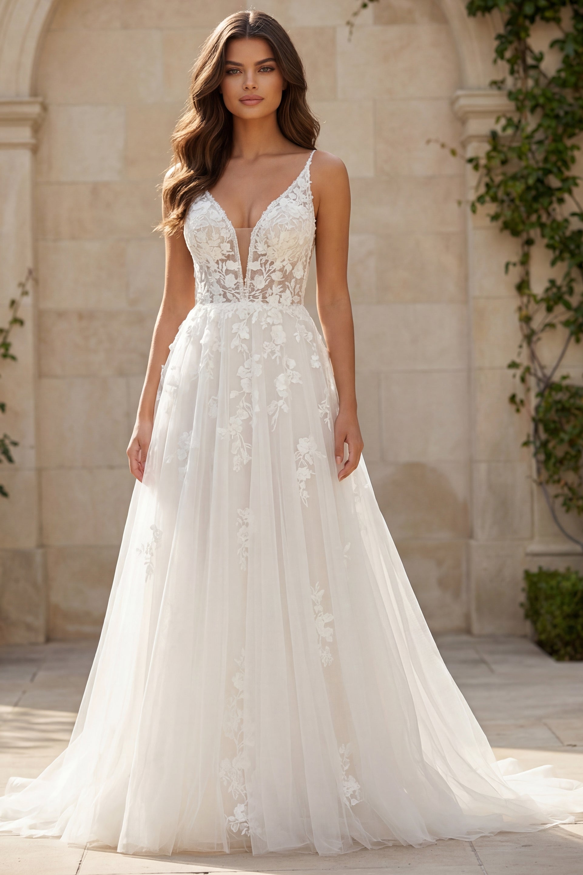 Jovani JB07147 Deep V-Neck Spaghetti Strap Corset Bridal Dress