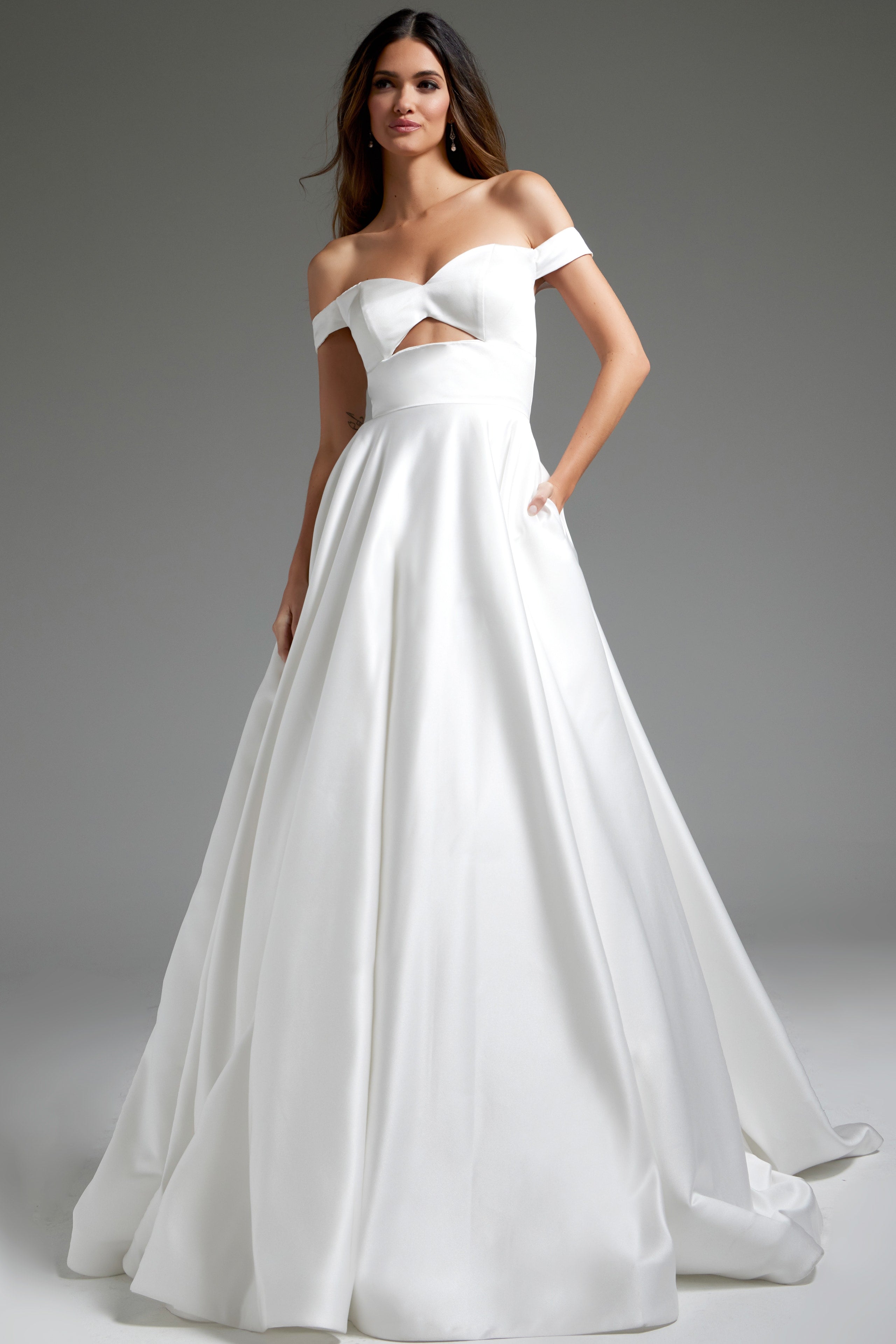 a line cut wedding dress Simple A-Line Wedding Dress with Sexy Side Slit