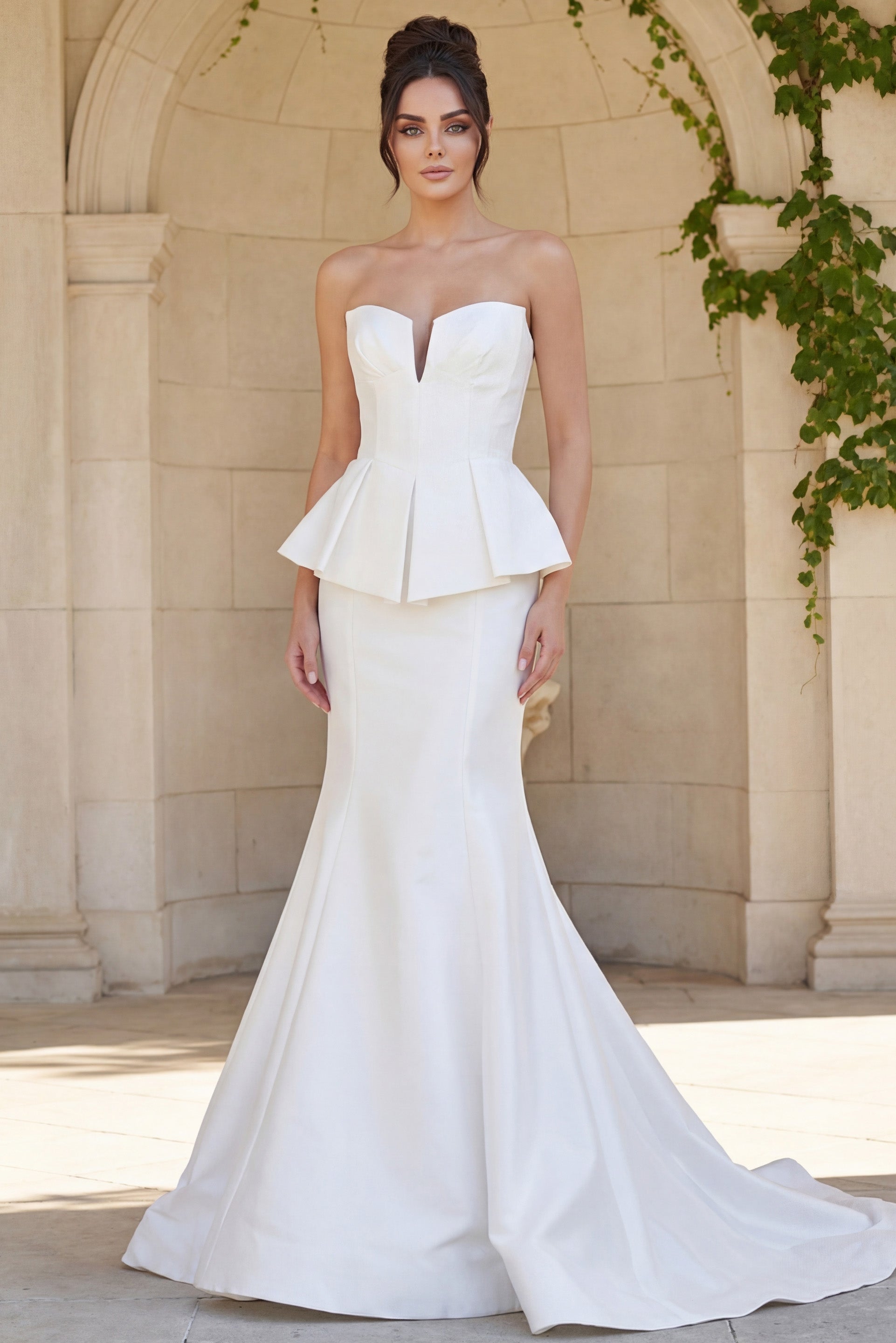 wedding dress with peplum waist Fit & Flare Two-piece Mikado Wedding Dress Brielle