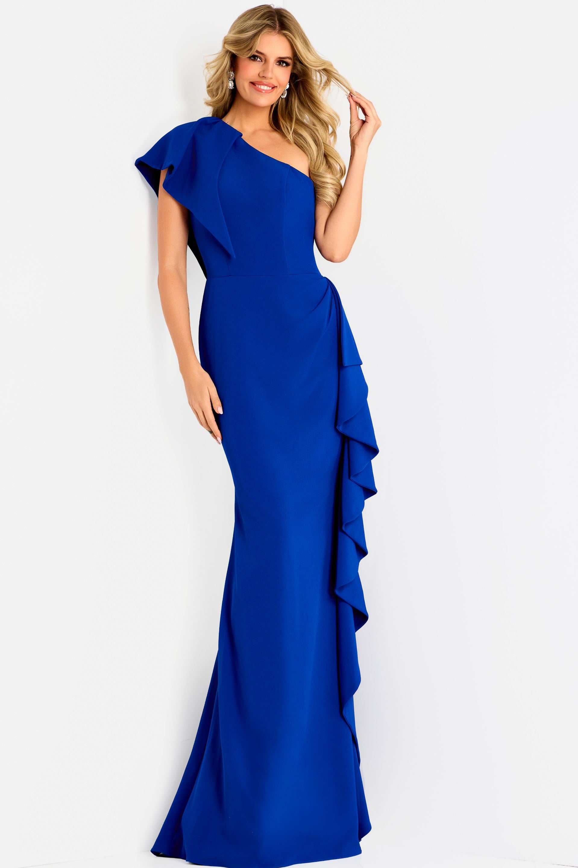 Jovani 48002 Asymmetrical Neckline Sleeveless Stretchable Mother of the Bride Dress Royal / 2 Jovani 48002 Asymmetrical Neckline Sleeveless Stretchable Mother of the Bride Dress Royal / 2