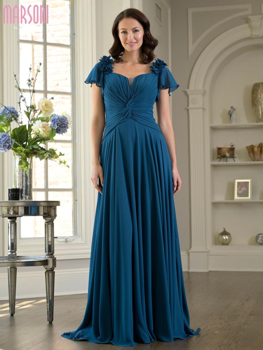 Marsoni by Colors M338 Plunging Sweetheart Short Sleeve Ruched Mother of  the Bride Dress
