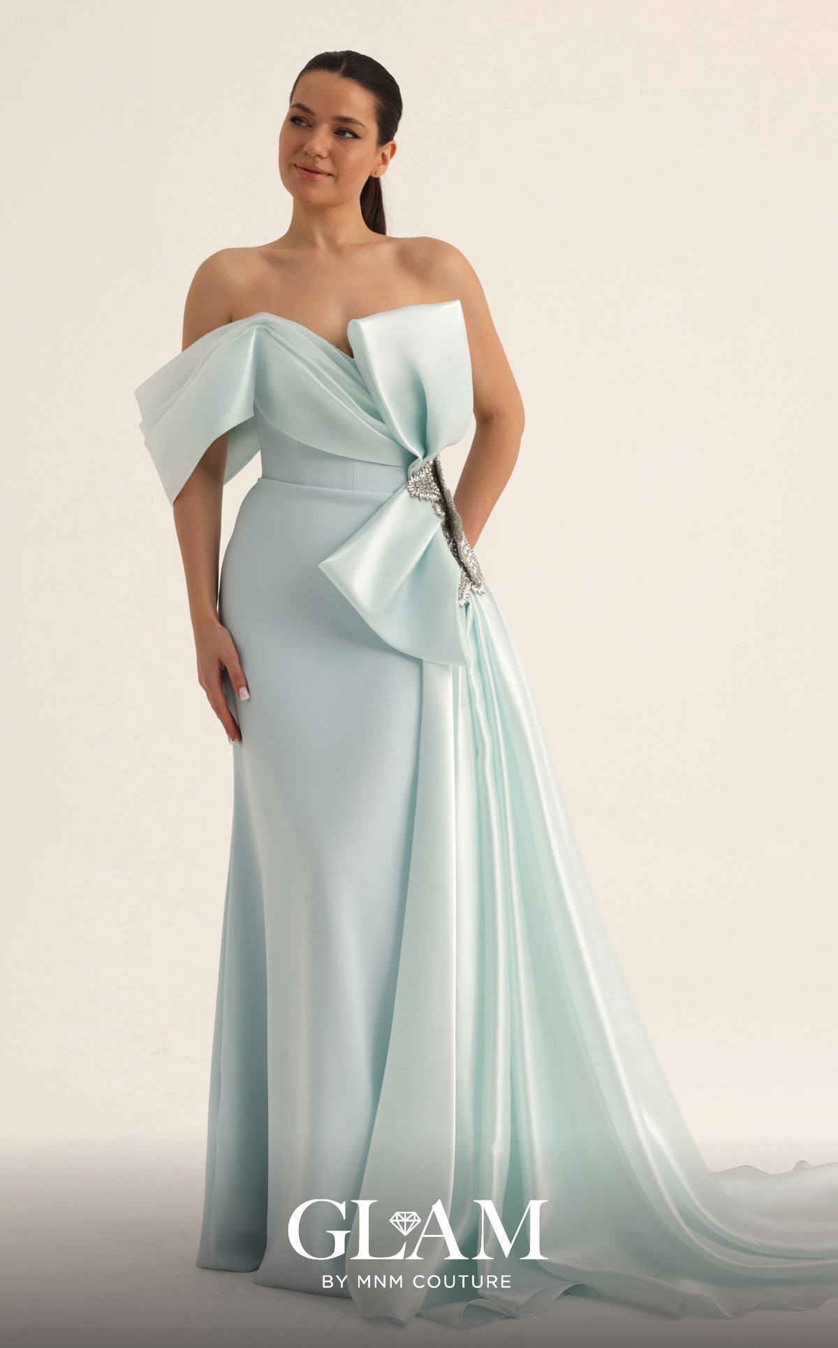 MNM O07802 Asymmetric Off-Shoulder Mermaid Couture Dress | FOSTANI