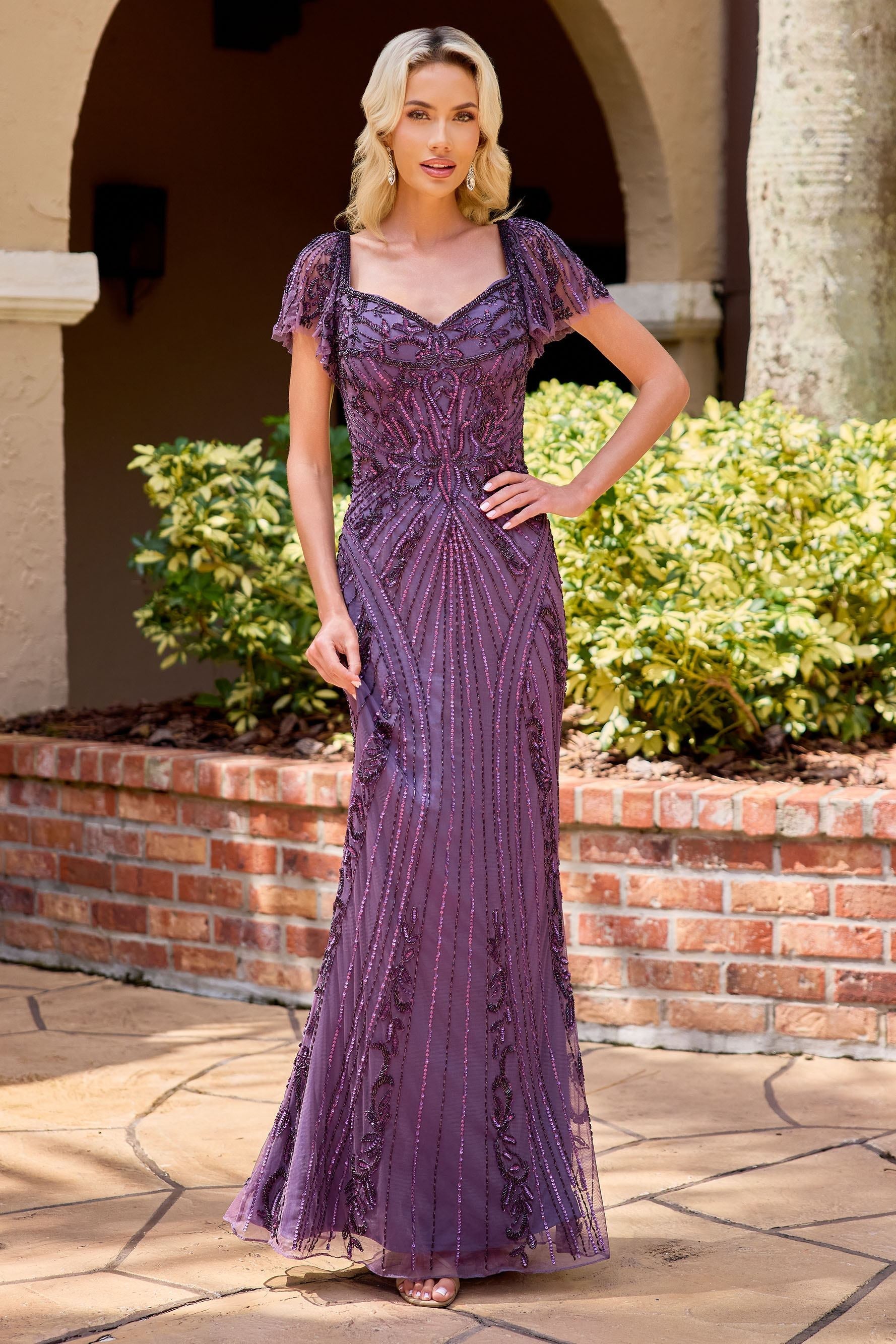 Primavera Couture 13183 Sweetheart Flutter Sleeve Beaded Mother of the Bride Dress Midnight / 4