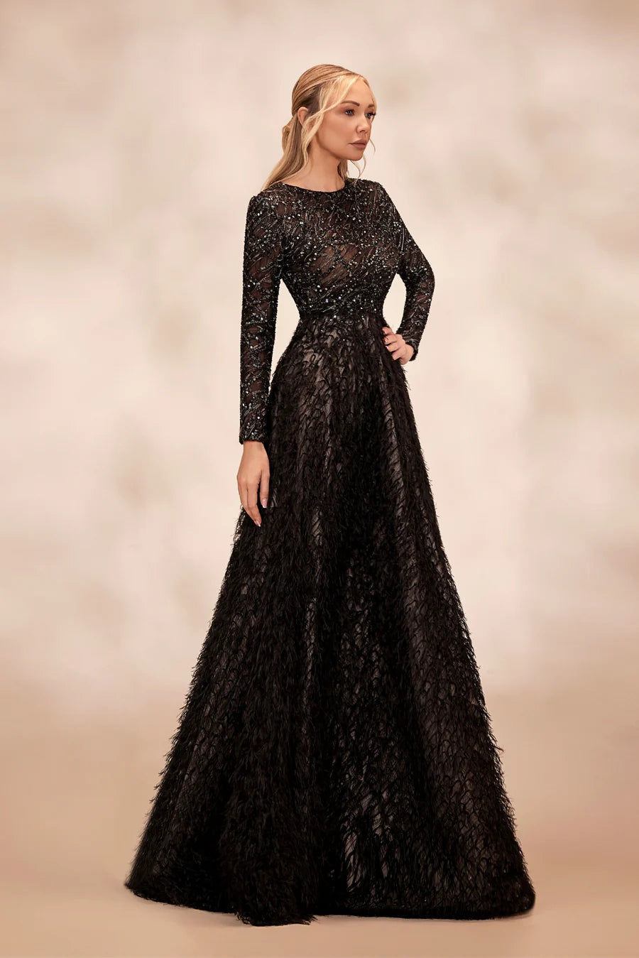 black and silver dress long sleeves Black Tulle Dress With Silver Embroidery by Tony Ward Elilhaam