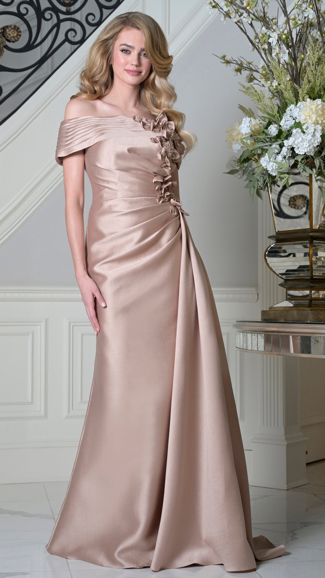 Rina Di Montella RD3528 Off-the-Shoulder Cap Sleeve A-Line Mother of the Bride Dress, VICTORIAN LILAC / 16