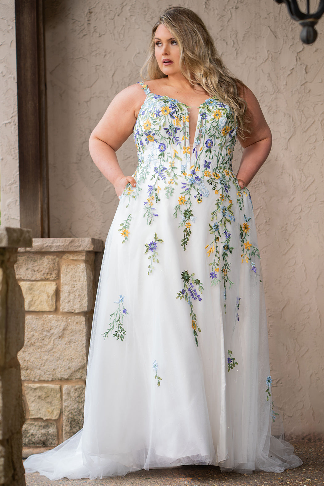 Tullia Unique Ivory Floral Tulle Plus Size Wedding Dress Ivory Floral / 26