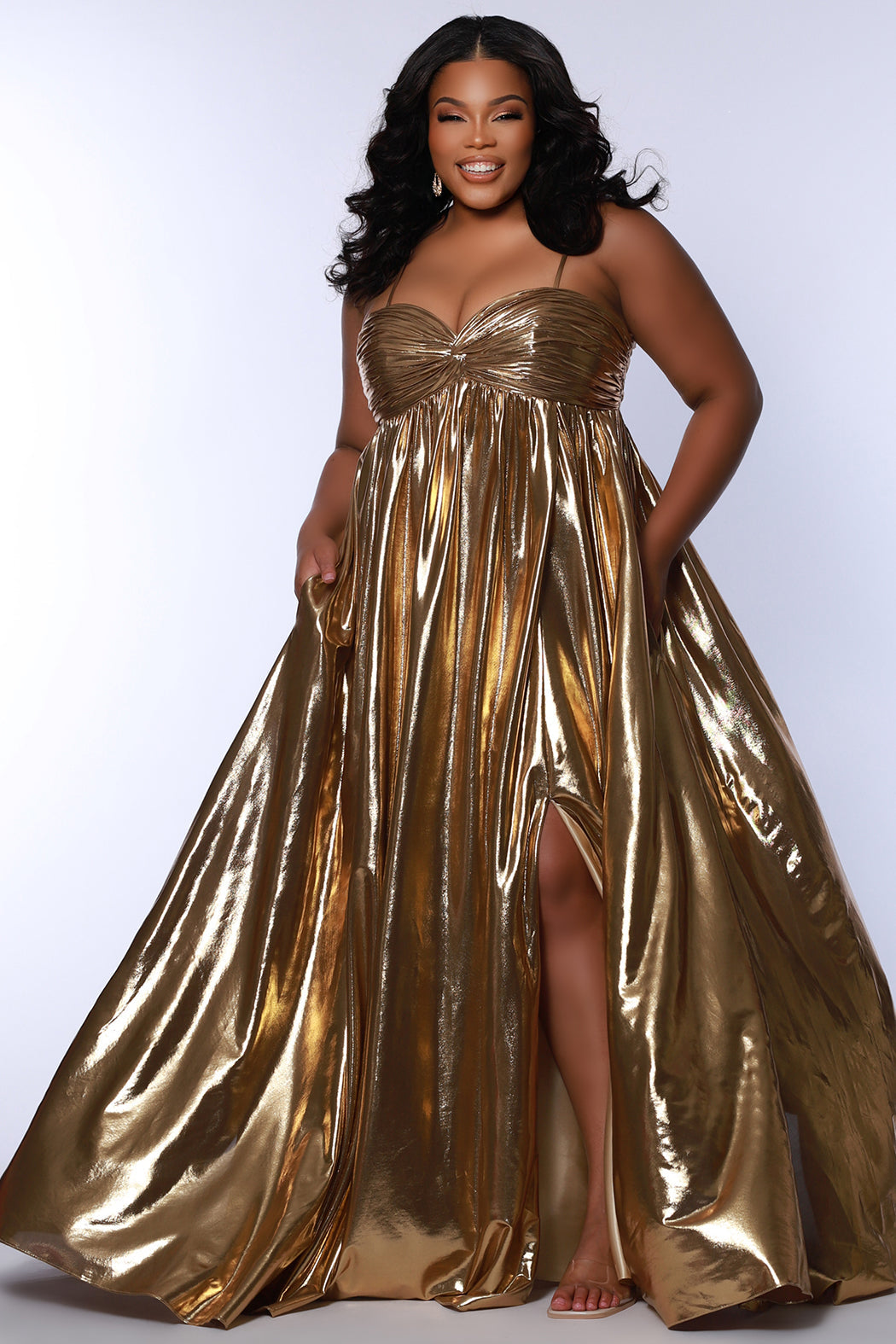 closet gold dress Closet Deluxe Fashion Designer Golden Cut Out Long Slit dress XS/S