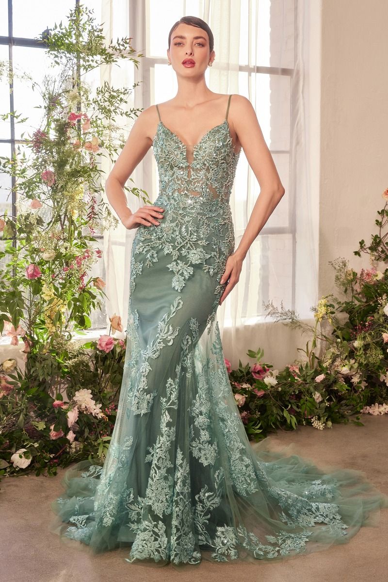 sage green corset prom dress Andrea & Leo Couture A1421 Floral Lace 2026 / 12 Color:Snow Kelno 4 Drawers Fabric Related:Anetta Midi Dress structured detail