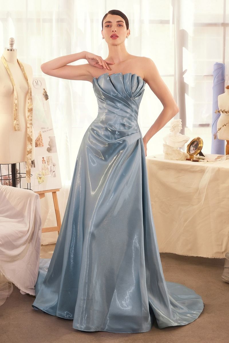 baby blue formal dresses Andrea & Leo Couture A1439 Strapless Pleated Prom 2026 Dress Crafted with a comfortable Color:Ruby size:XSmall Simple Chiffon Backless Deep