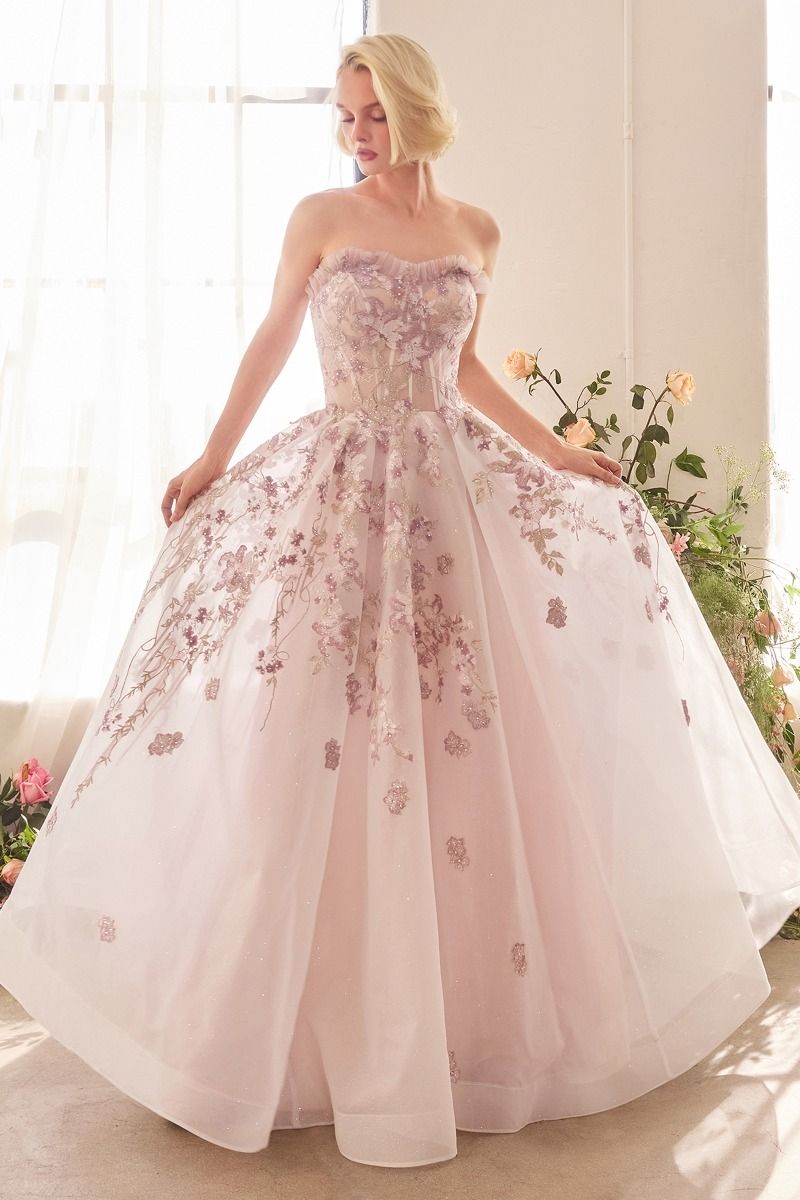 floral applique prom dress Andrea & Leo Couture A1455 Strapless 2026 MAUVE / 6 Green and Black Sweetheart Style:U125SS1626 pink maxi dresses for women Flaunt a style that