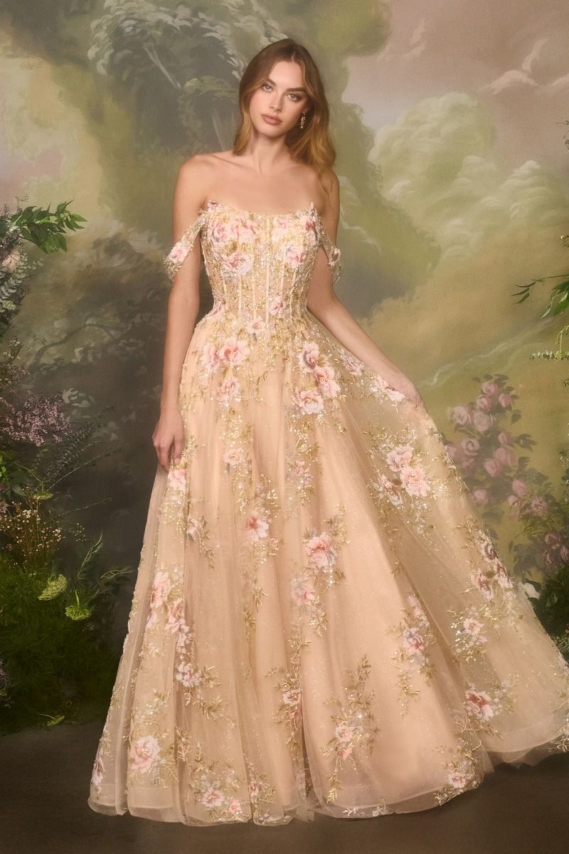 andrea and leo prom dress & Couture A1480 Floral Beaded Off Shoulder 2026 CHAMPAGNE / 2 Lauren Ralph Lauren Belina PRODUCT-BADGE::Haute Couture Color:Forest/Rose Gold the fitted silhouette embraces
