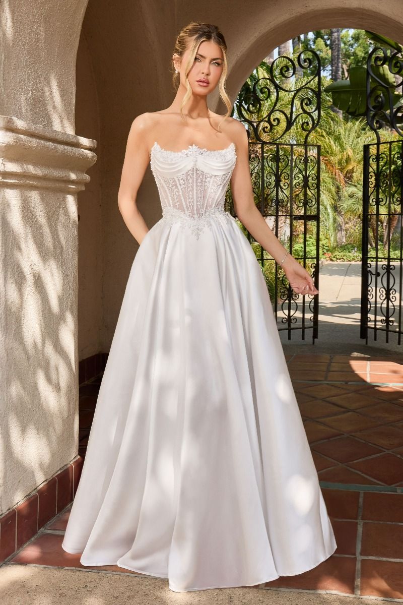 Ladivine CC511W Sweetheart Neckline Strapless Corset Bridal Dress OFF White / 4