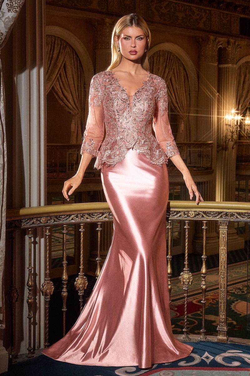 LaDivine CD720 Long Formal Lace Mother of the Bride Dress - Dusty Rose / 18 LaDivine CD720 Long Formal Lace Mother of the Bride Dress - Dusty Rose / 18